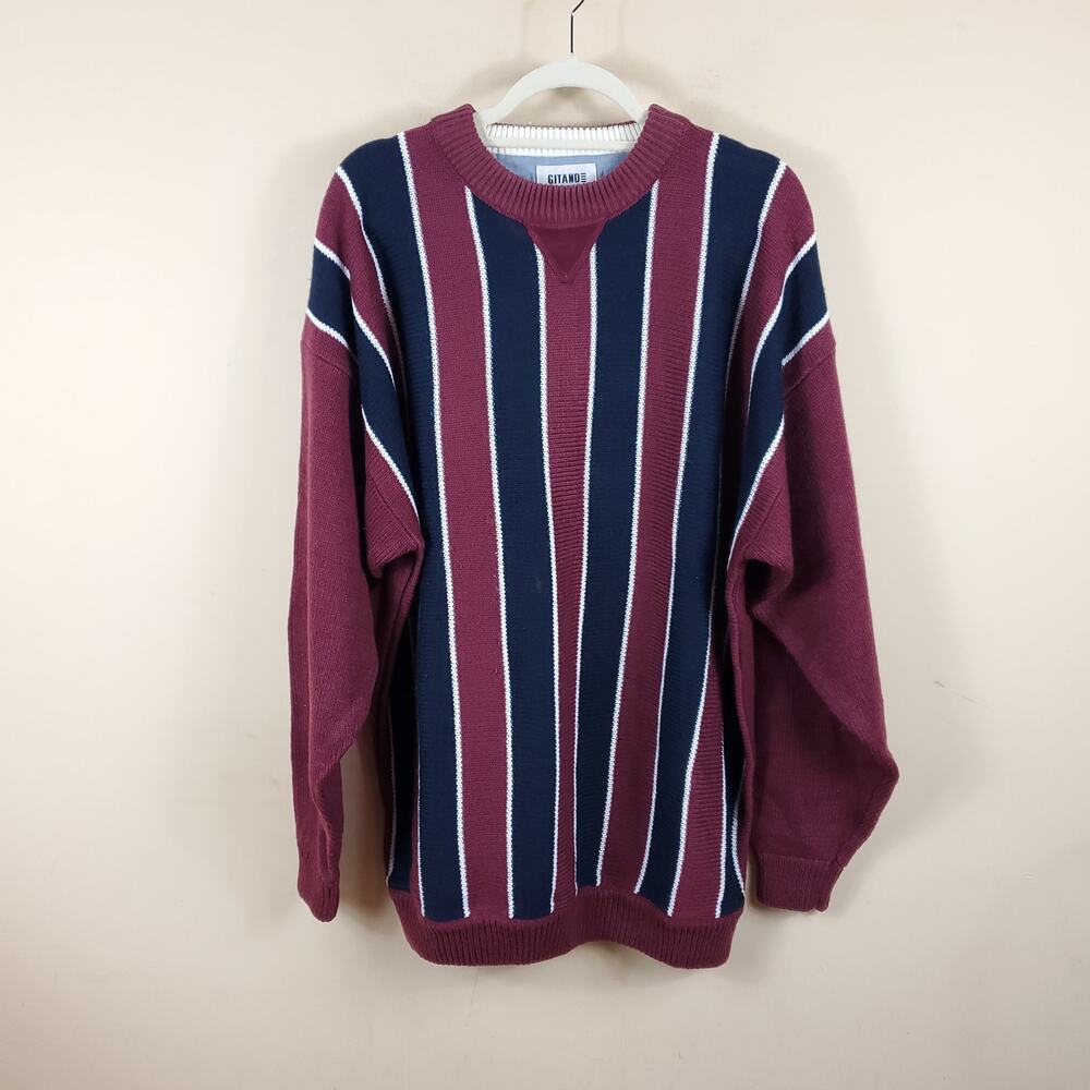 Vintage Gitano Stripped Crewneck Grandpa Heavy Knit Sweater Size XL